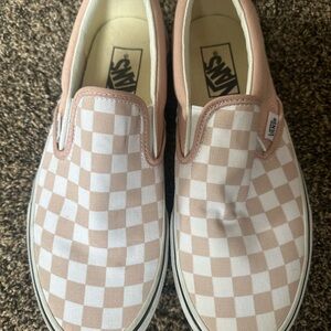 Women’s Vans Checkerboard Slip-On Sneakers - Beige & White